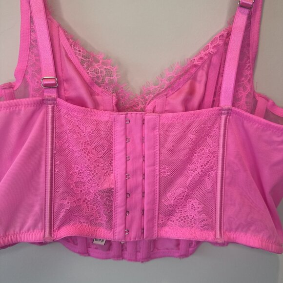 Victorias Secret Hot Pink Lingerie Large Lace Up Corset Bustier Bra Top - Picture 4 of 9